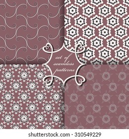 Set of seamless vector illustrations. Abstract shapes and decorative flowers