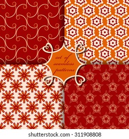 Set of seamless vector illustrations. Abstract shapes and decorative flowers