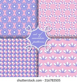Set of seamless vector illustrations. Abstract shapes and decorative flowers