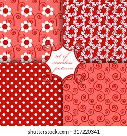 Set of seamless vector illustrations. Abstract shapes and decorative flowers