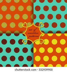 Set of seamless vector illustrations. Abstract decorative forms. Polka dot