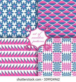 Set of seamless vector illustrations. Abstract shapes and decorative flowers