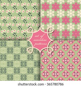 Set of seamless vector illustrations. Abstract shapes and decorative flowers

