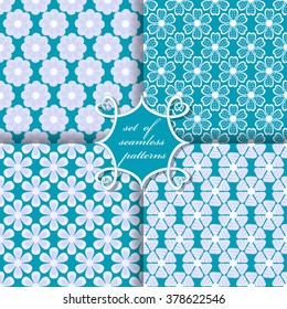 Set of seamless vector illustrations. Abstract decorative flowers