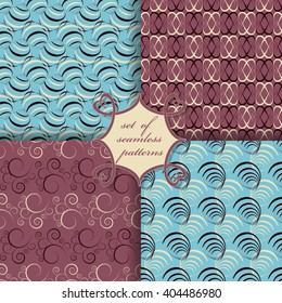 Set of seamless vector illustrations. Abstract decorative shapes 