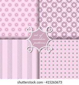 Set of seamless vector illustrations. Abstract shapes and decorative flowers