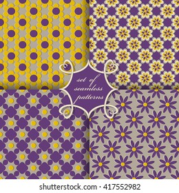 Set of seamless vector illustrations. Abstract shapes and decorative flowers