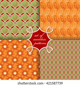 Set of seamless vector illustrations. Abstract shapes and decorative butterfly