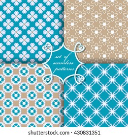Set of seamless vector illustrations. Abstract shapes and decorative flowers