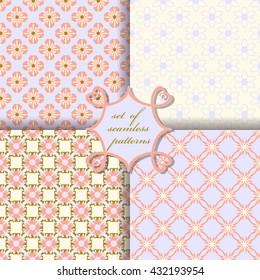 Set of seamless vector illustrations. Abstract shapes and decorative flowers