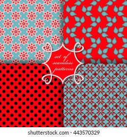 Set of seamless vector illustrations. Abstract shapes and decorative flowers