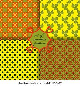 Set of seamless vector illustrations. Abstract shapes and decorative flowers