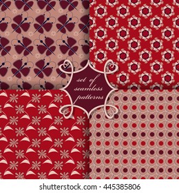 Set of seamless vector illustrations. Abstract shapes and decorative flowers