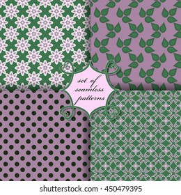 Set of seamless vector illustrations. Abstract shapes and decorative flowers