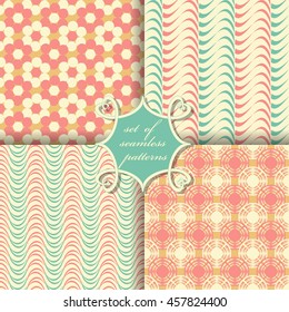 Set of seamless vector illustrations. Abstract shapes and decorative flowers