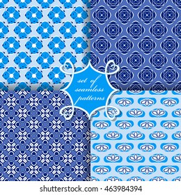 Set of seamless vector illustrations. Abstract shapes and decorative flowers