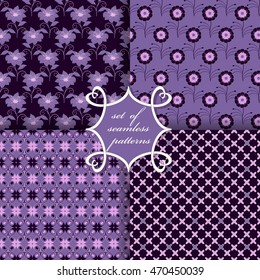 Set of seamless vector illustrations. Abstract shapes and decorative flowers