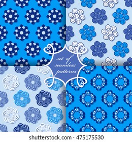 Set of seamless vector illustrations. Abstract shapes and decorative flowers