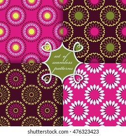 Set of seamless vector illustrations. Abstract shapes, decorative flowers
