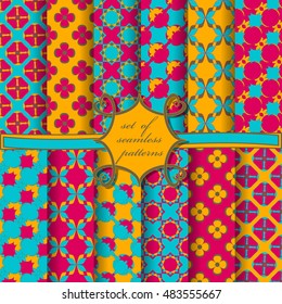 Set of seamless vector illustrations. Abstract shapes and decorative flowers