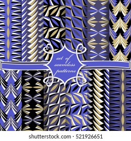 Set of seamless vector illustrations. Abstract decorative shapes