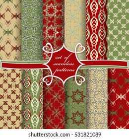 Set of seamless vector illustrations. Abstract decorative shapes