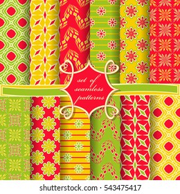 Set of seamless vector illustrations. Abstract shapes and decorative flowers