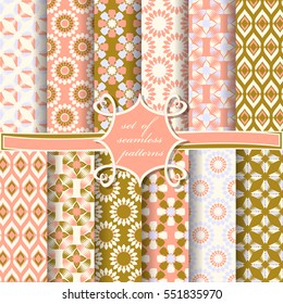Set of seamless vector illustrations. Abstract shapes and decorative flowers