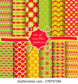 Set of seamless vector illustrations. Abstract decorative shapes