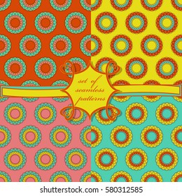 Set of seamless vector illustrations. Abstract shapes, decorative rings pattern