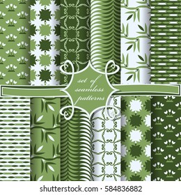 Set of seamless vector illustrations. Abstract shapes and decorative flowers