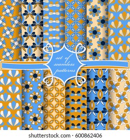 Set of seamless vector illustrations. Abstract shapes and decorative flowers