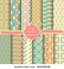 Set of seamless vector illustrations. Abstract shapes and decorative flowers