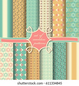 Set of seamless vector illustrations. Abstract shapes and decorative flowers