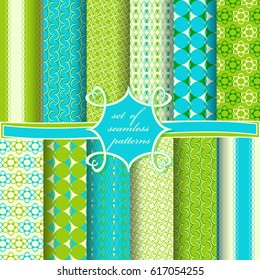 Set of seamless vector illustrations. Abstract shapes and decorative flowers