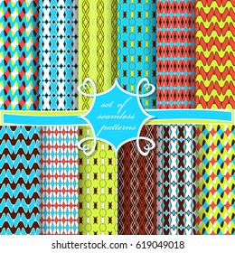 Set of seamless vector illustrations. Abstract shapes and design elements for scrapbook