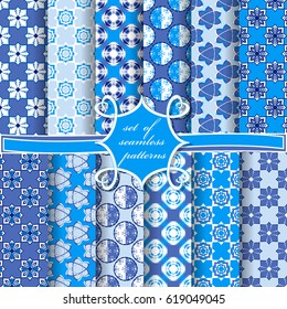 Set of seamless vector illustrations. Abstract decorative shapes 