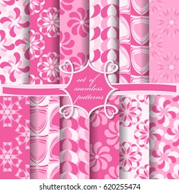 Set of seamless vector illustrations. Abstract shapes and decorative flowers