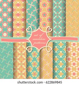 Set of seamless vector illustrations. Abstract shapes and decorative flowers