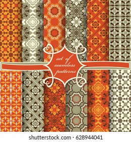 Set of seamless vector illustrations. Abstract shapes and decorative flowers