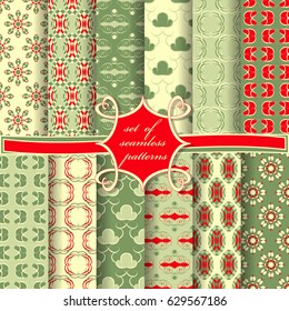 Set of seamless vector illustrations. Abstract shapes and decorative flowers