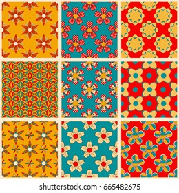 Set of seamless vector illustrations. Abstract decorative flowers striped shape