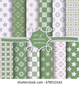Set of seamless vector illustrations. Abstract decorative patterns, design elements for scrapbook