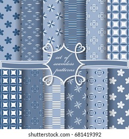 Set of seamless vector illustrations. Abstract decorative patterns, design elements for scrapbook