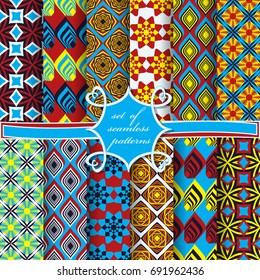 Set of seamless vector illustrations. Abstract decorative patterns, design elements for scrapbook