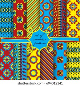 Set of seamless vector illustrations. Abstract decorative patterns, design elements for scrapbook