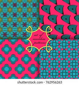 Set of seamless vector illustrations. Abstract shapes, decorative flowers