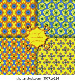 Set of seamless vector illustrations. Decorative variety flowers