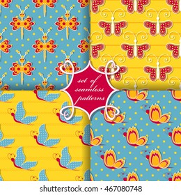 Set of seamless vector illustrations. Decorative butterflies