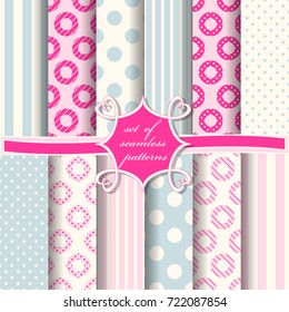Set of seamless vector illustrations. Decorative design elements for scrapbook